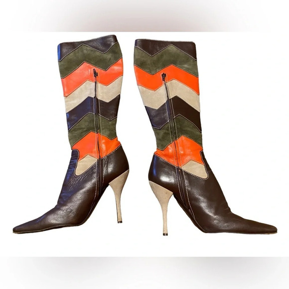 Missoni Leather Suede Chevron Zig Zag Boots - Picture 3 of 14
